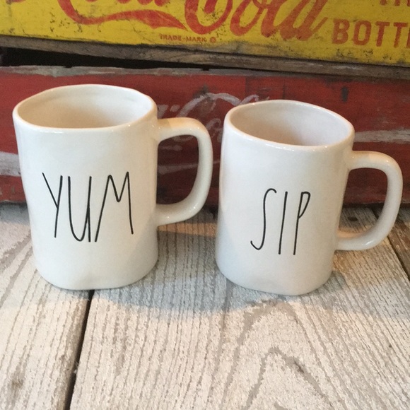 Set of 2 “M” Stamped Rae Dunn Mugs - YUM & SIP - Picture 1 of 5